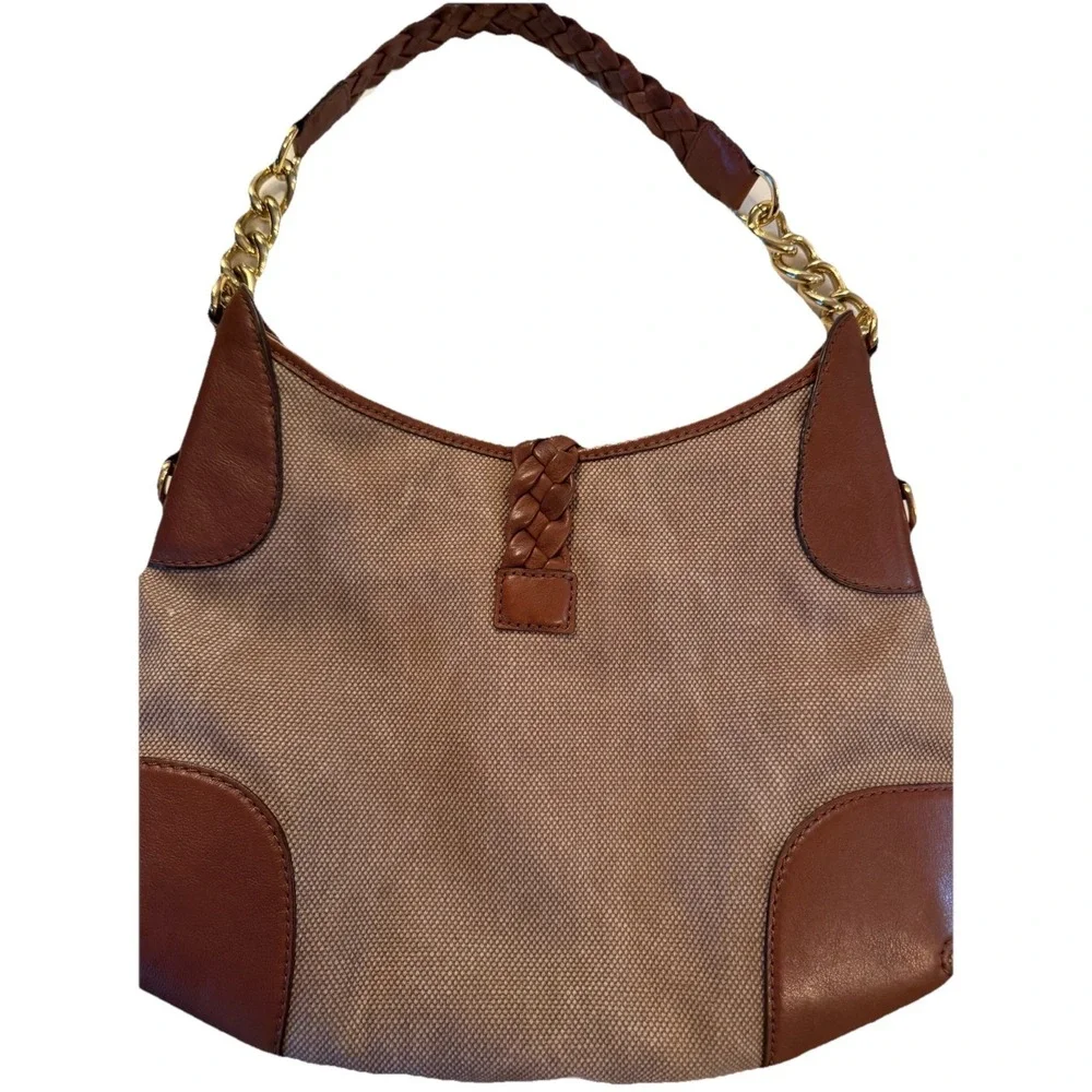 Michael Kors Canvas Hobo Brown Purse‎ Jet Set Braided Leather Shoulder Bag
